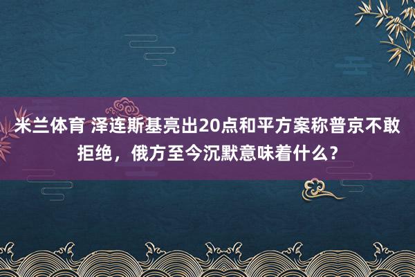 米兰体育 泽连斯基亮出20点和平方案称普京不敢拒绝，俄方至今沉默意味着什么？
